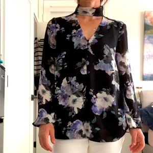 Belle Vere Mock Neck Floral Blouse Drama